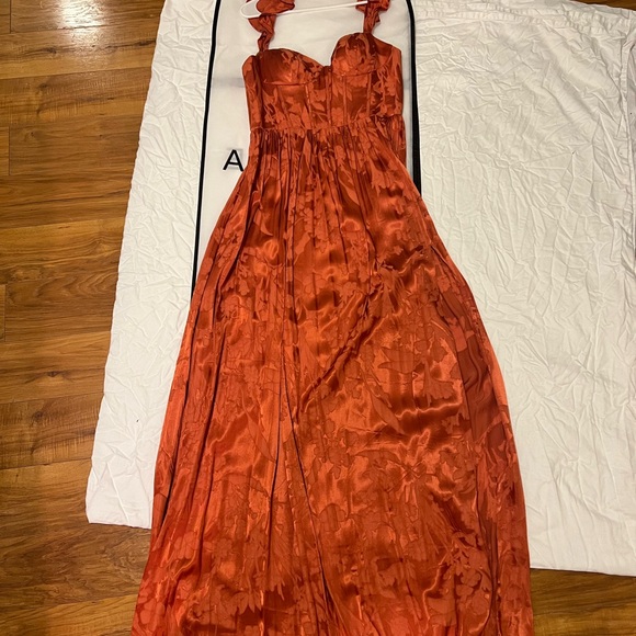 SALE Azazie Wedding Guest Dress Rust Size 6 JIANNA FLUTTER SLEEVES MAXI DRESS - Picture 11 of 11